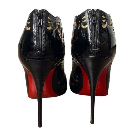 Christian Louboutin Black Patent Mesh Lasercut Mandolina 120 Booties 39.5 - Picture 5 of 10